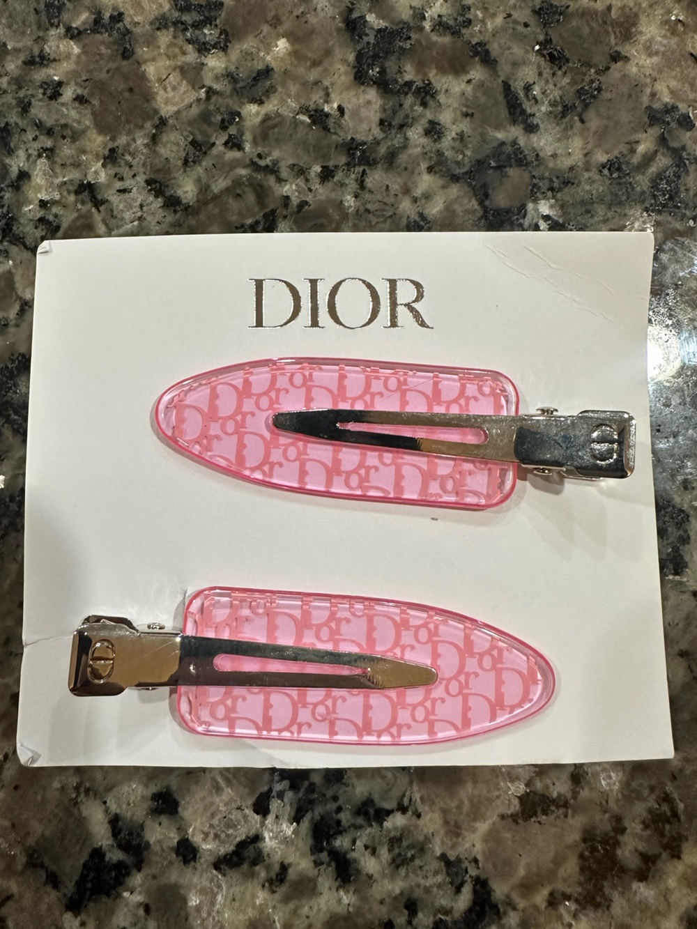 Dior Pink Logo Resin Snap Hair Clips - Set of 2